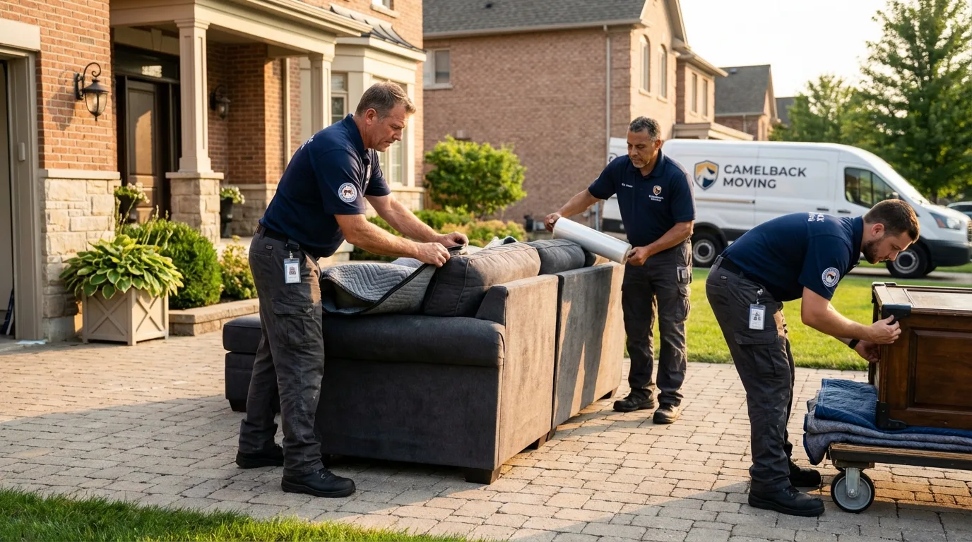 Large estate moving crew wrapping furniture in Minetto, NY